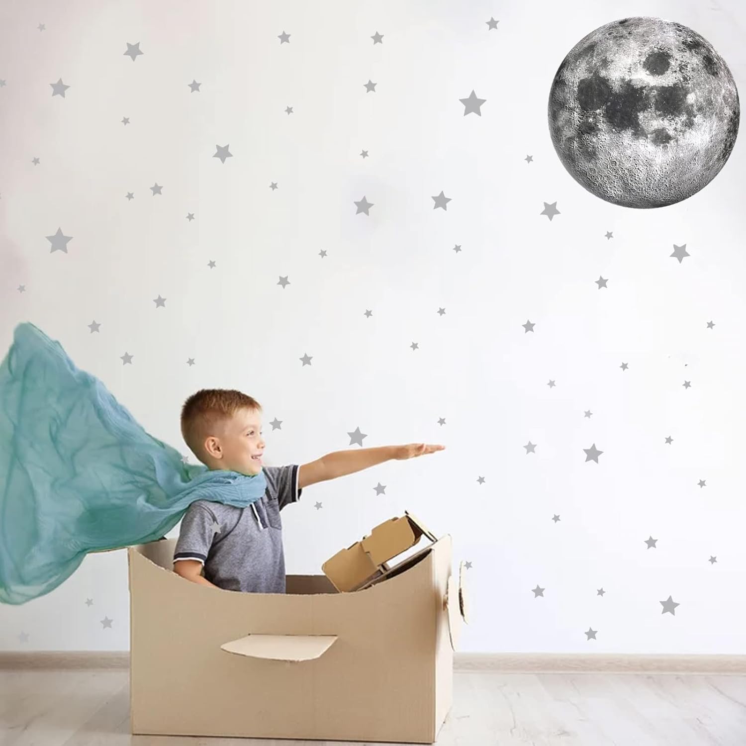 500PCS Moon Stars Wall Decals Peel & Stick Grey Moon Starry Night Wall Stcikers for Bedroom Nursery Playroom Kids Boys Room Décor