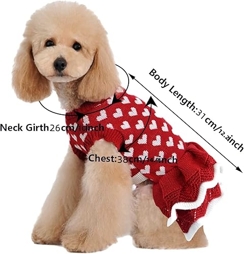 Miniatura 8 de Vestido de suéter para cachorro, San Valentín, Navidad, niña, rojo, invierno, cálido, vestido de princesa, prendas de punto, suéter para mascotas,