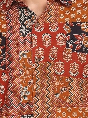 Image of Yash Gallery Men's Cotton Warli Print Shirt Collar Regular Shirt