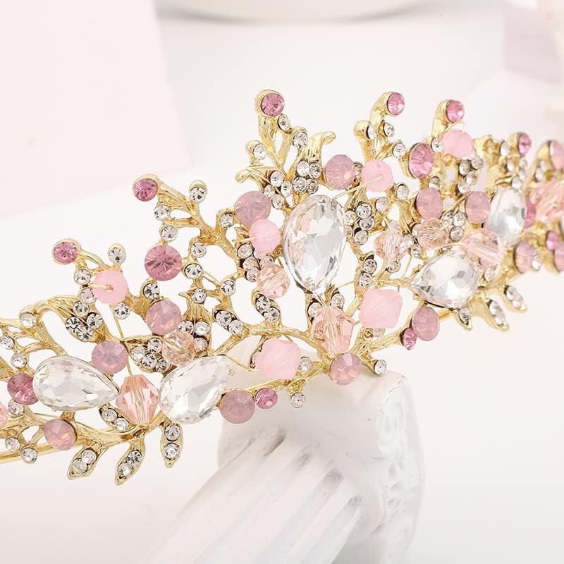 Miniatura 4 de Tiara de cristal rosa para niñas, disfraz de princesa con diamantes de imitación, diadema de corona de diamantes de imitación, accesorios para el