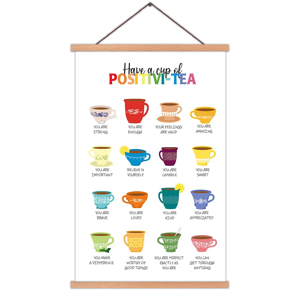 KAIRNEPositivi-Tea Posters,Mental Health Wall Art,Framed)Motivational Hanging Wall Art,Positive Self Affirmation Decoration For School Counselor Classroom Therapy Office Decor