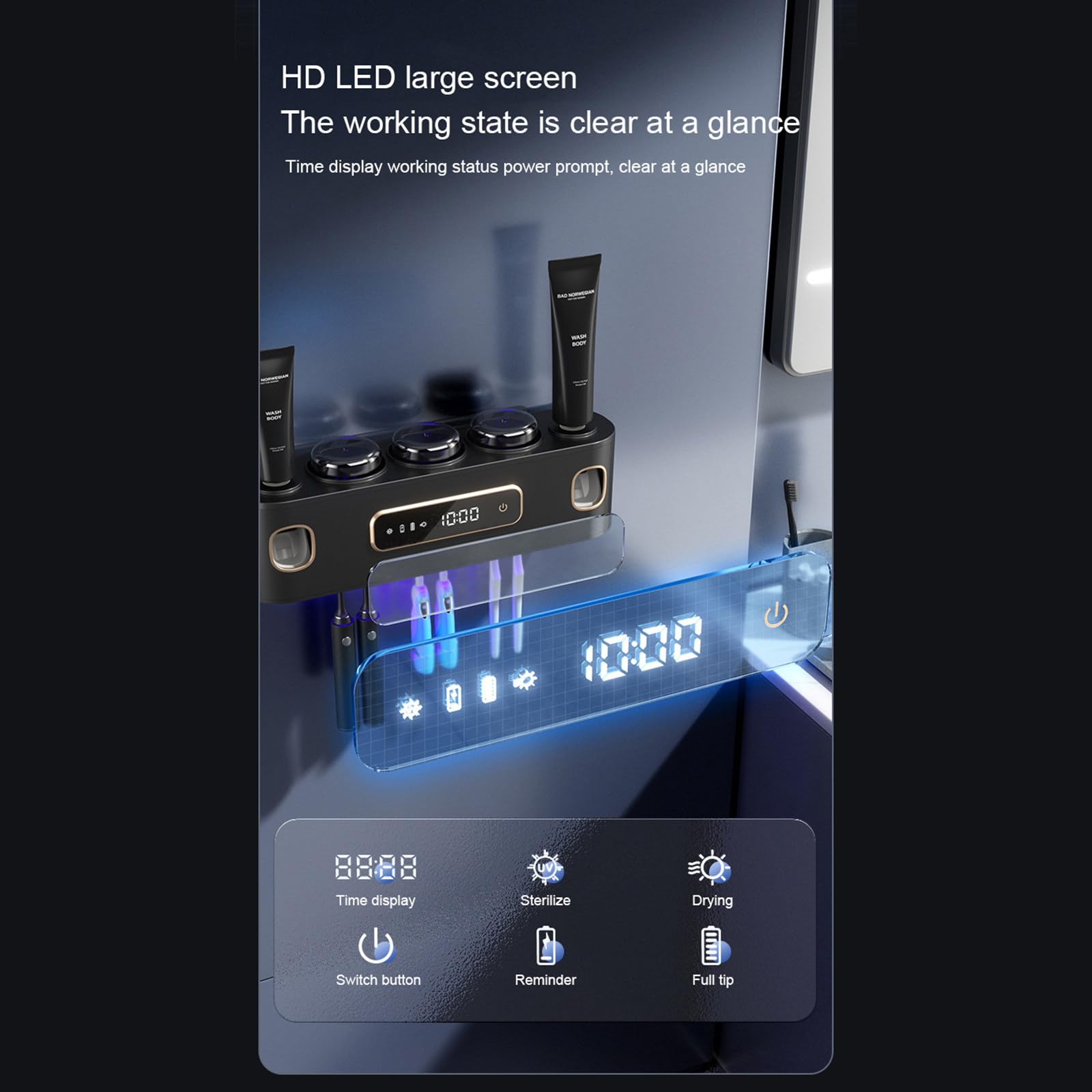 Cepillo de dientes inteligente Uv esterilización eléctrica montado en la pared portavasos de cepillado secado multifunción para accesorios organizadores de baño,White