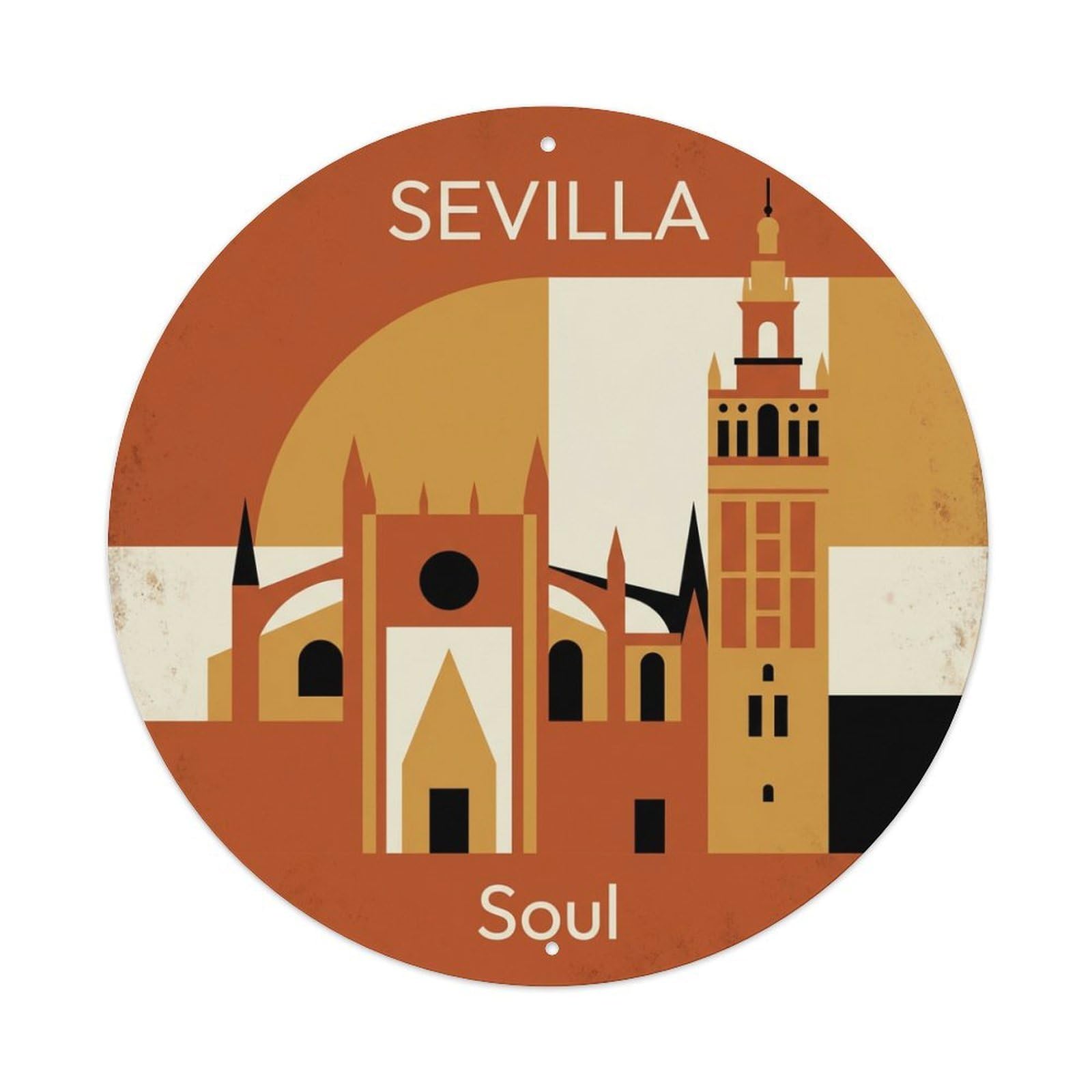 Vintage Travel Seville Spain Spirit Vintage Metal Tin Sign Plaque Wall Decor for Cafe, Club Bar, Office, Garden Metal Poster 8x8Inch