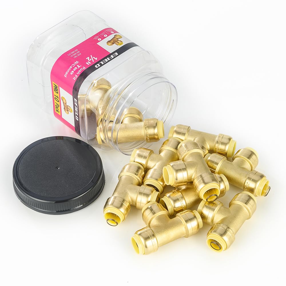 Pro10 - Paquete de accesorios de latón EFIELD de 1/2 pulgada x 1/2 pulgada x 1/2 pulgada, ajuste de latón a presión para conectar Pex, cobre, CPVC, certificado cUPC