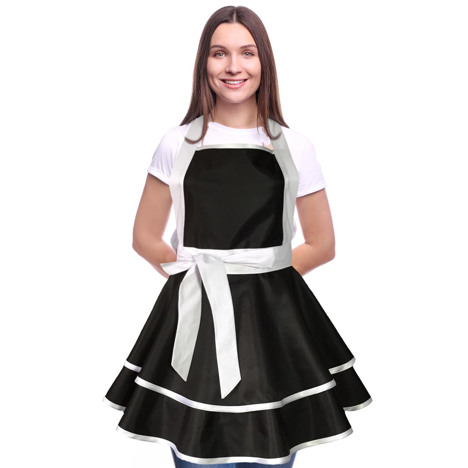 Violet Mist Cute Lovely Retro Aprons for Women Girl Ladies Sexy Sweetheart Vintage Aprons 50s PolkaDot Vintage Christmas Apron kawaii Cooking Kitchen Ruffle Witch Apron Housewife Waitress Mothers Gift: White-b