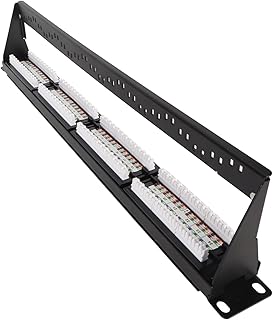 Gavigain RJ45 Through Coupler,Patch Panel 24 Port Cat6A with Inline 10G Support, Coupler Patch Panel STP Shielded 19 Inch with Removable Back Bar, 1U Network Patch Panel for Cat7, Cat6, Cat6A