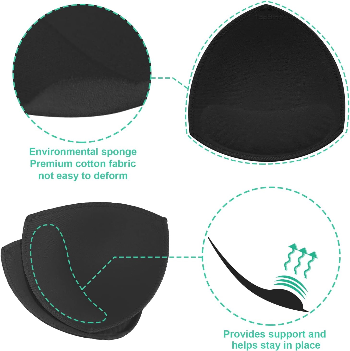 4 Pairs Bra Pad Insert,Removable Sport Bra Cup Triangle Breathable & Reusable Bra Pad for Yoga Bra,Swimsuits,Bikini - Image 4