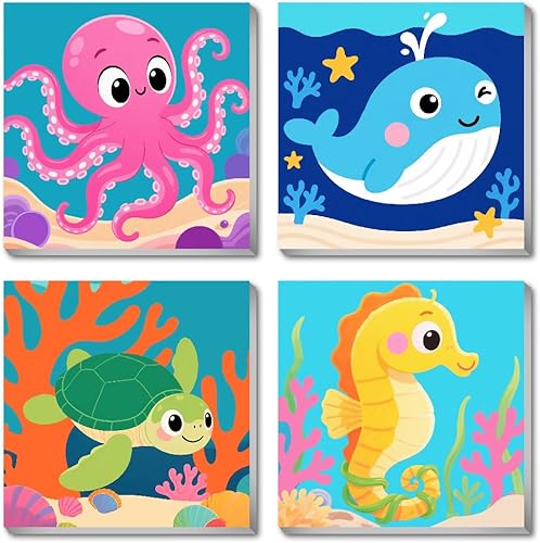 Miniatura 7 de KYOQFVN Paquete de 4 pinturas enmarcadas de Navidad por números para niños, pintura por números con lienzo, kits de pintura al óleo por números