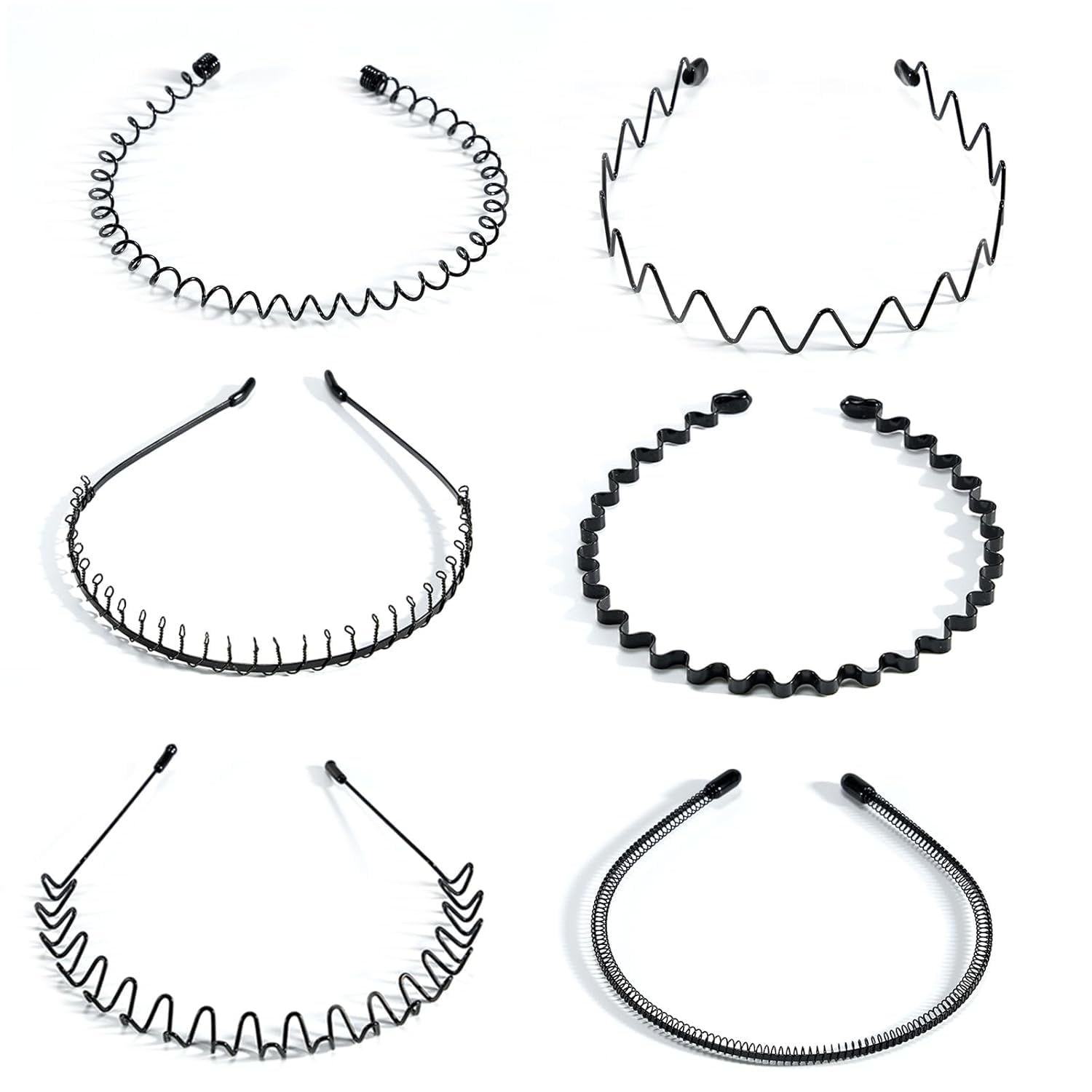 Pack of 6 Women's and Men's Zigzag Hair Band Wave Black Spring Headband for Outdoor Sports Yoga Fitness