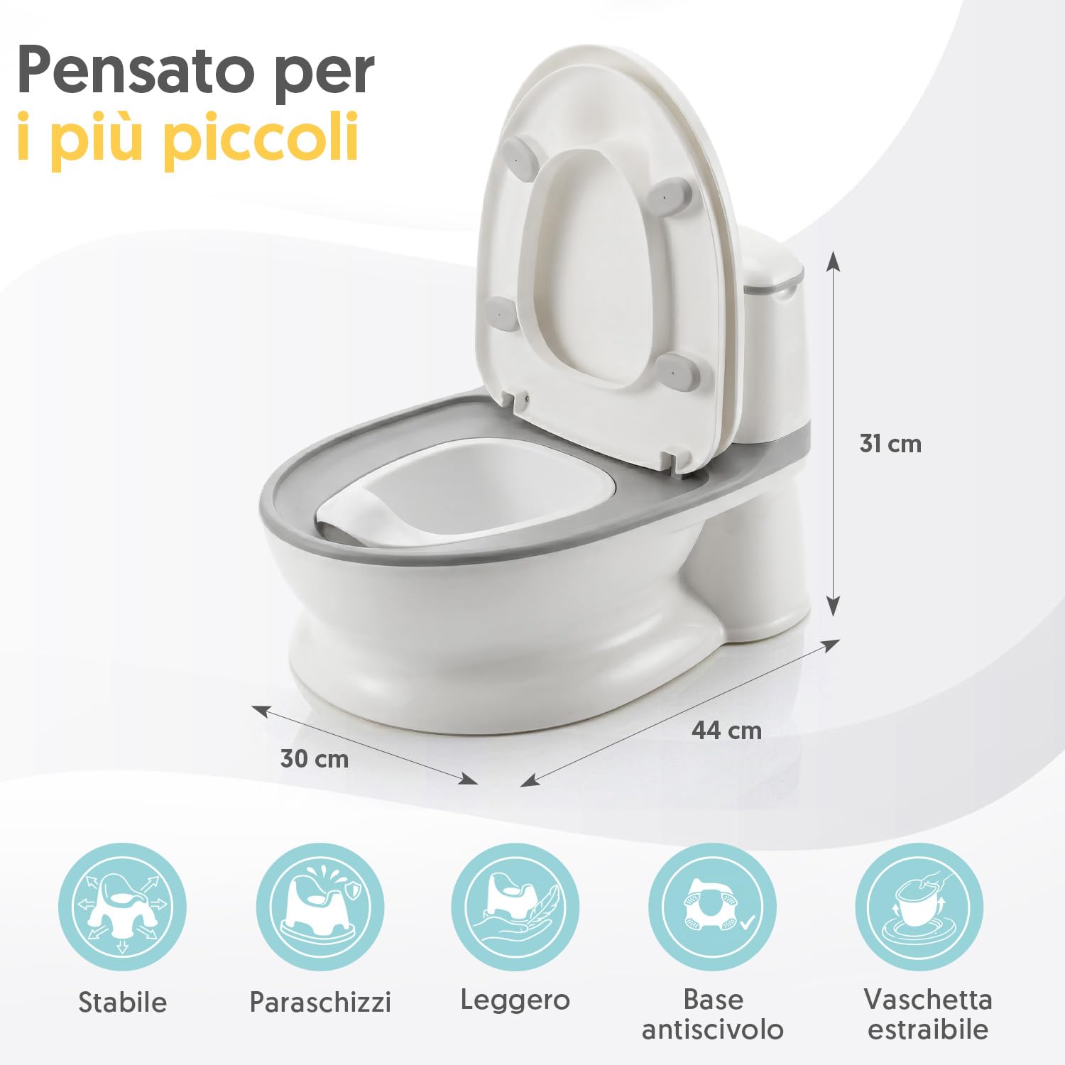 Interbaby Vasino Bambini WC Realistico con Suono di Scarico | Vasino per Bambini Antiscivolo con Porta Carta | Vasino a Forma di WC con Vaso Rimovibile | 18+ Mesi, (Bianco)