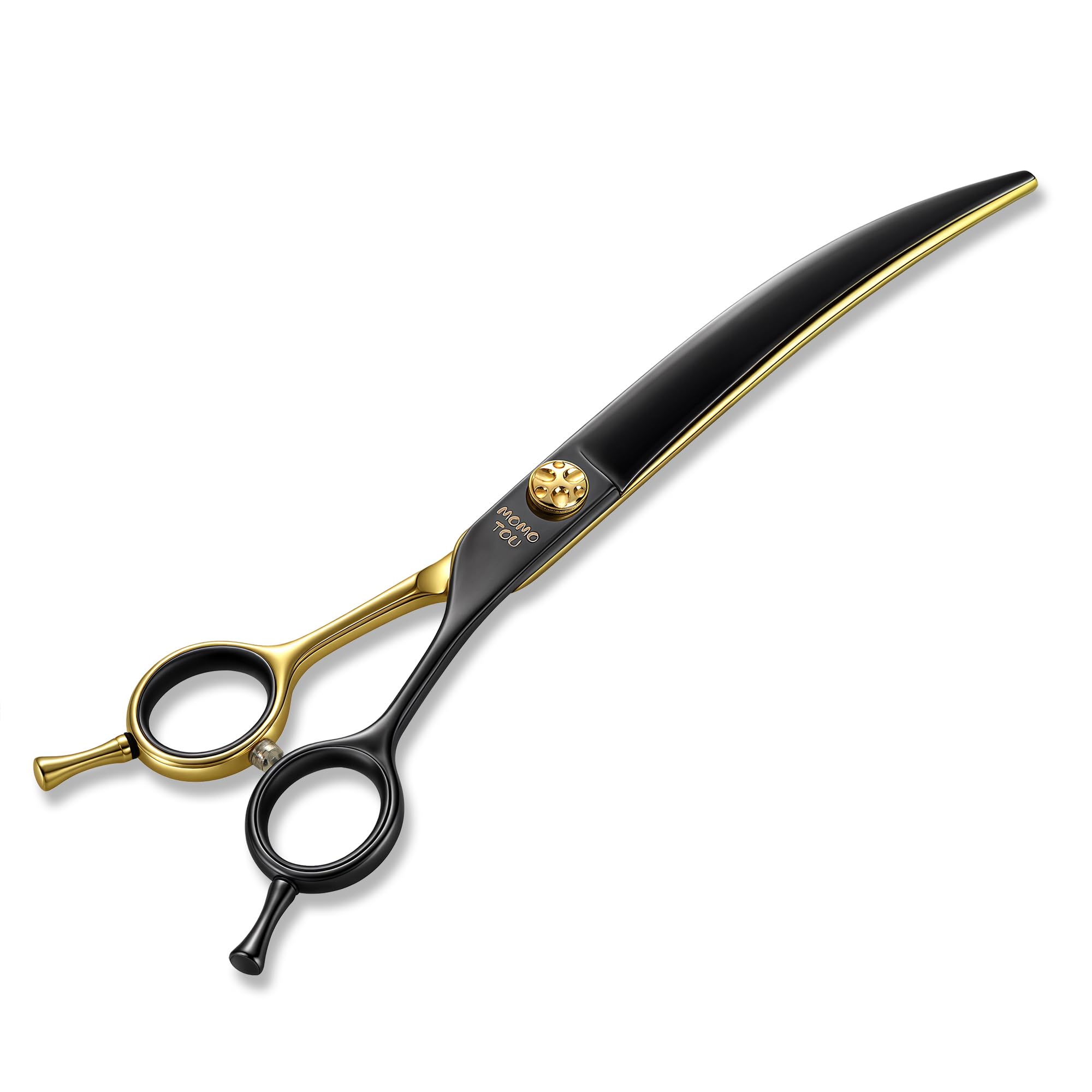 Momotou Curved Dog Grooming Scissors 7.5" – Black & Gold 440C Stainless Steel Shears for Precision Face and Body Shaping