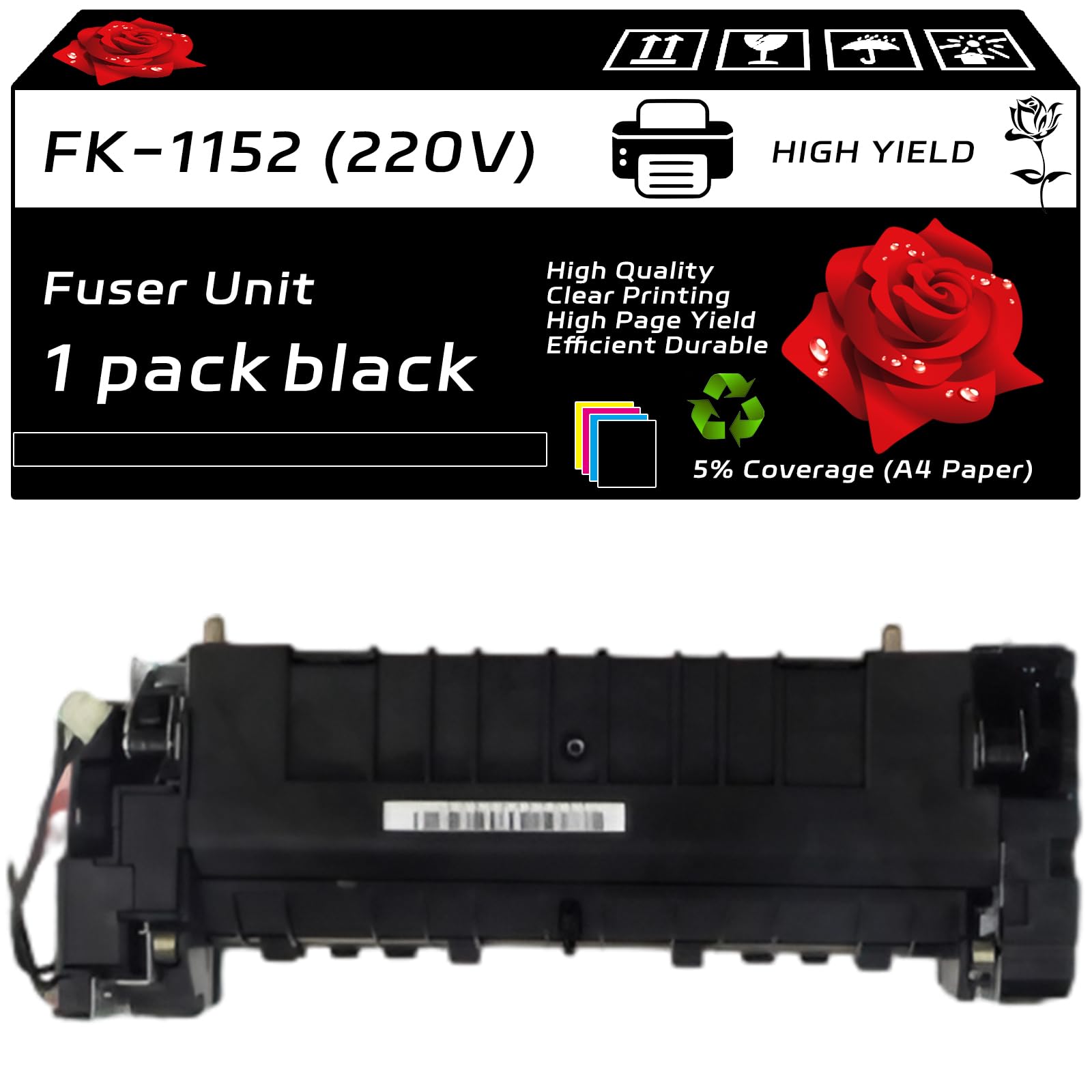 FK-1152 (220V) Fuser Unit Compatible for Kyocera ECOSYS M2040dn M2540dw M2635dw M2640idw P2040dw P2235dw Printers, with Chip, High Yield 100000 Pages, Clear Printing (1 Pack Black)