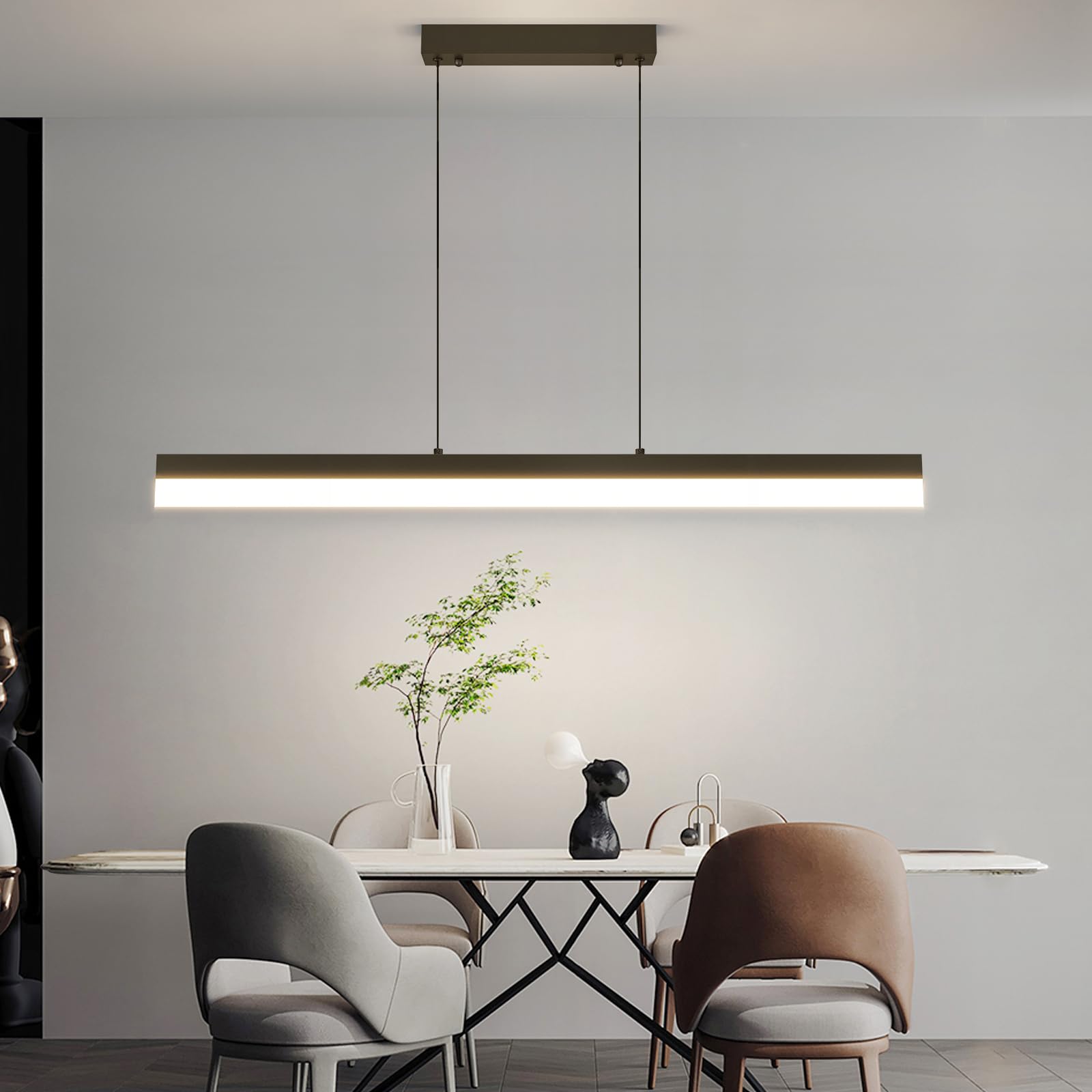 Mikeru Pendelleuchte esszimmer, 32W 80cm Esstischlampe hängend, Kronleuchter Dimmbar Mit Fernbedienung Hängelampe Esstisch, 1-150cm Esszimmerlampe Höhenverstellbar, Esszimmerlampe Schwarz