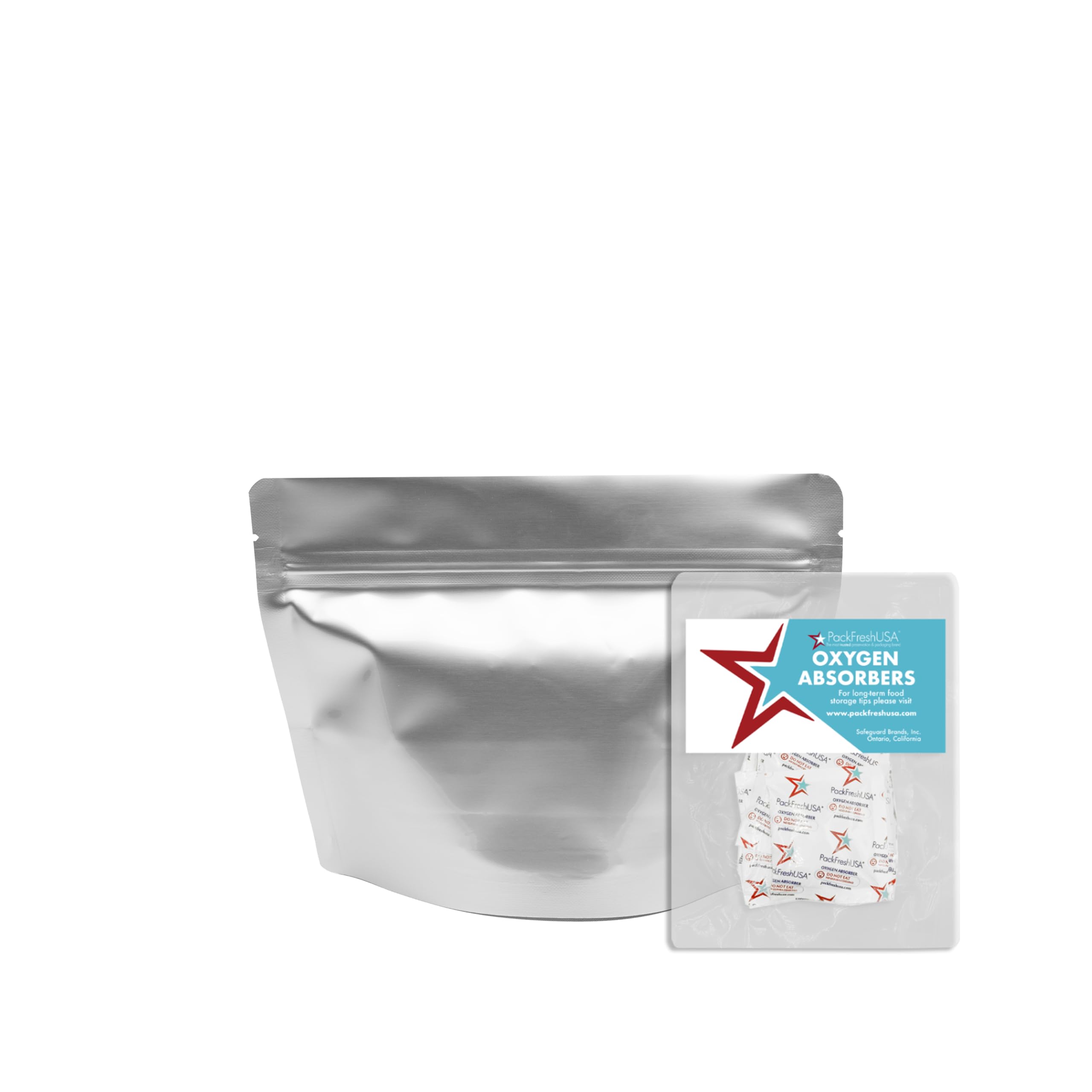 PackFreshUSA: MRE Mylar Bags (8" x 6" x 4.5") Half-Portion - Stand-Up Pouch - 100cc Oxygen Absorbers- Long-Term Food Storage - 7.5 Mil Thick -