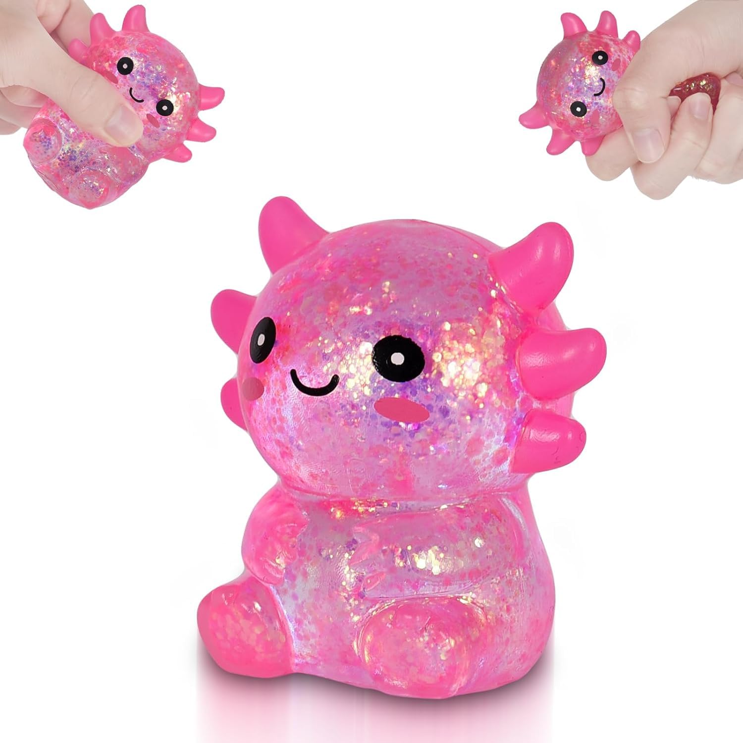 Axolotl Squish-y Stress Relief Toy Glitter Fidget Toys Cute Malts Sugar Axolotl Toy Fidget Toys Adults Fidget-Toy for Kids Youth Adult Party Favors Anxiety Relief Squish-y-Toys #Pink