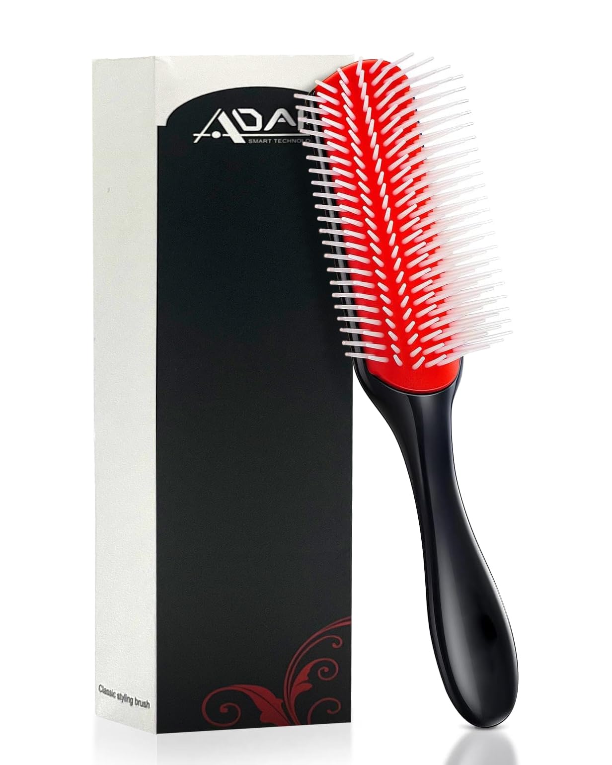 AdakHair Brush for Women Men, Curly Wet or Dry Hair. 9 Row Brush for Detangling, Separating, Shaping (HB-2503B)