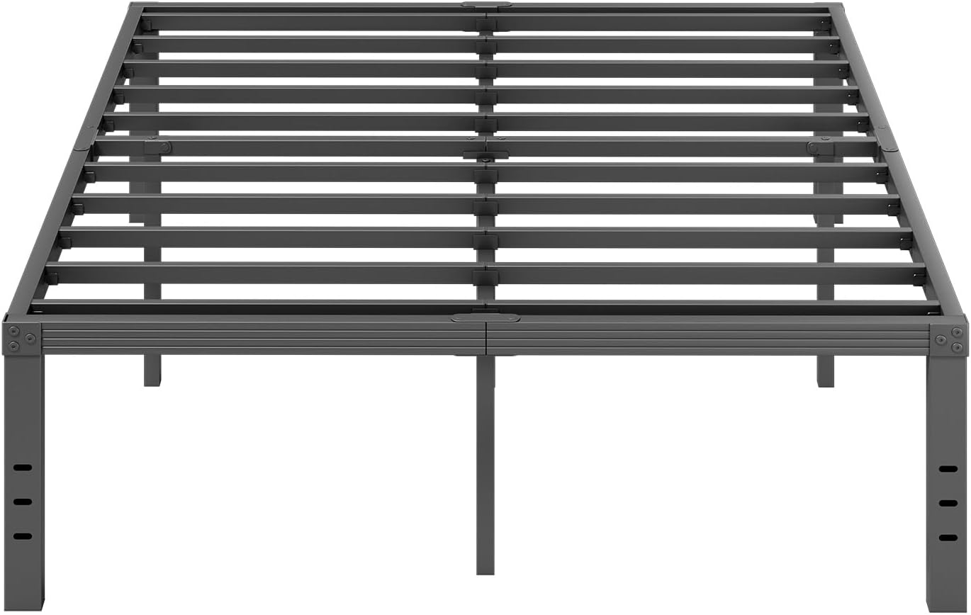 ZIYOO Queen Size Bed Frame, 18 Inches Platform Bed Frame, 1500lbs Heavy Duty Steel Slat, Non-Slip Design, No Box Spring Needed, Easy Assembly, Quiet Noise Free, Under Bed Storage Space, Black Queen 18 Inch