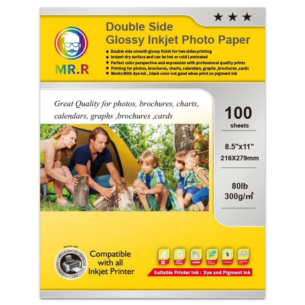 Photo 1 of MR.R Double Side Glossy Inkjet Photo Paper,8.5"x11"(Letter Size) with Letter Size with 100 Sheets per Pack,80lb -300gsm
