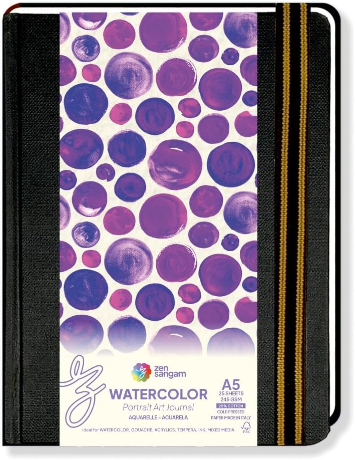 A5 Watercolor Art Journal Portrait 245 GSM Cotton Cold Pressed Watercolour Book (21x14.8cm, Black) - 50 Pages