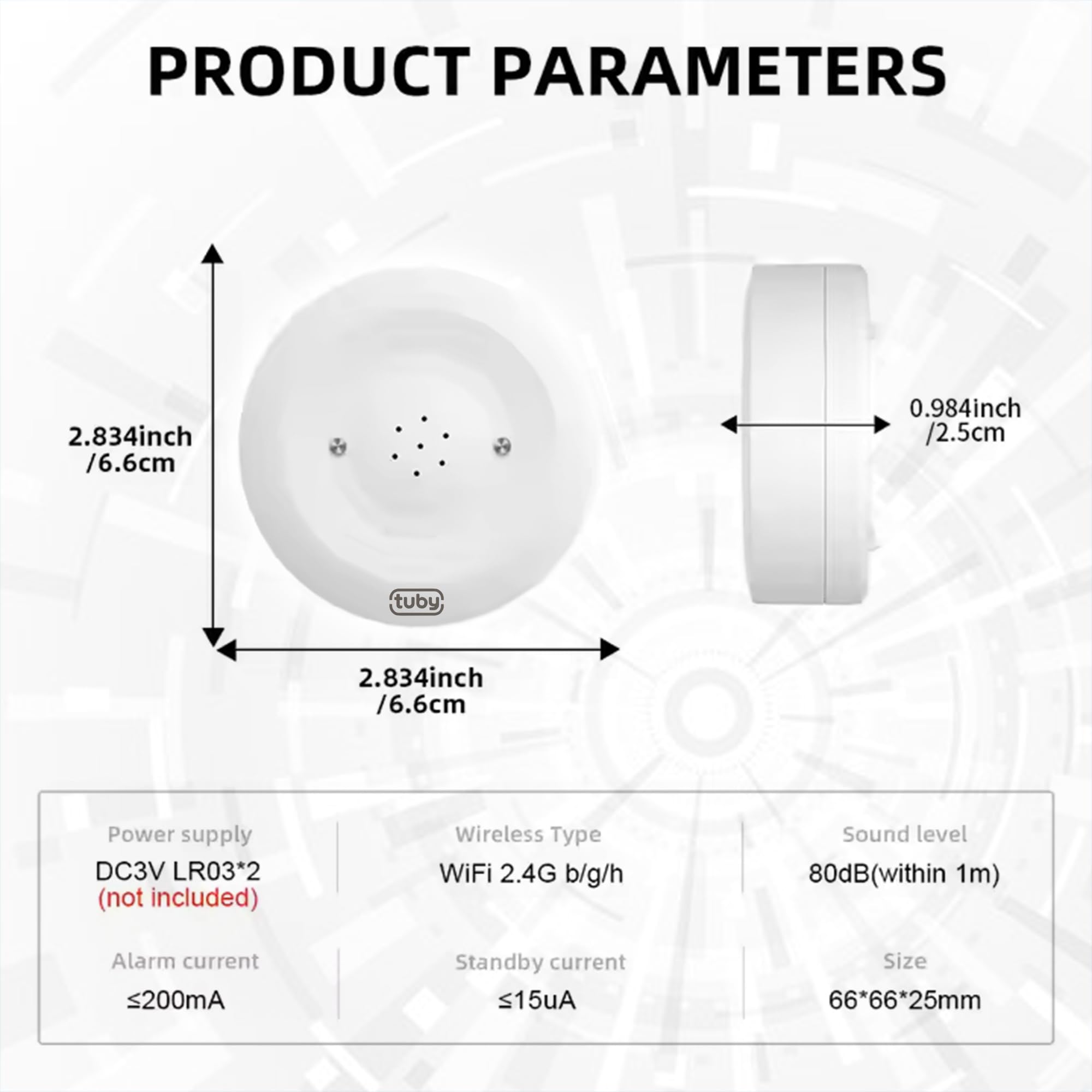 TUBY Detector de fugas de agua WiFi, no requiere concentrador, fácil instalación, sensor inteligente para el hogar, sótano, cocina, baño, sensor de humedad, inalámbrico, IP55, 80 dB, alarma de