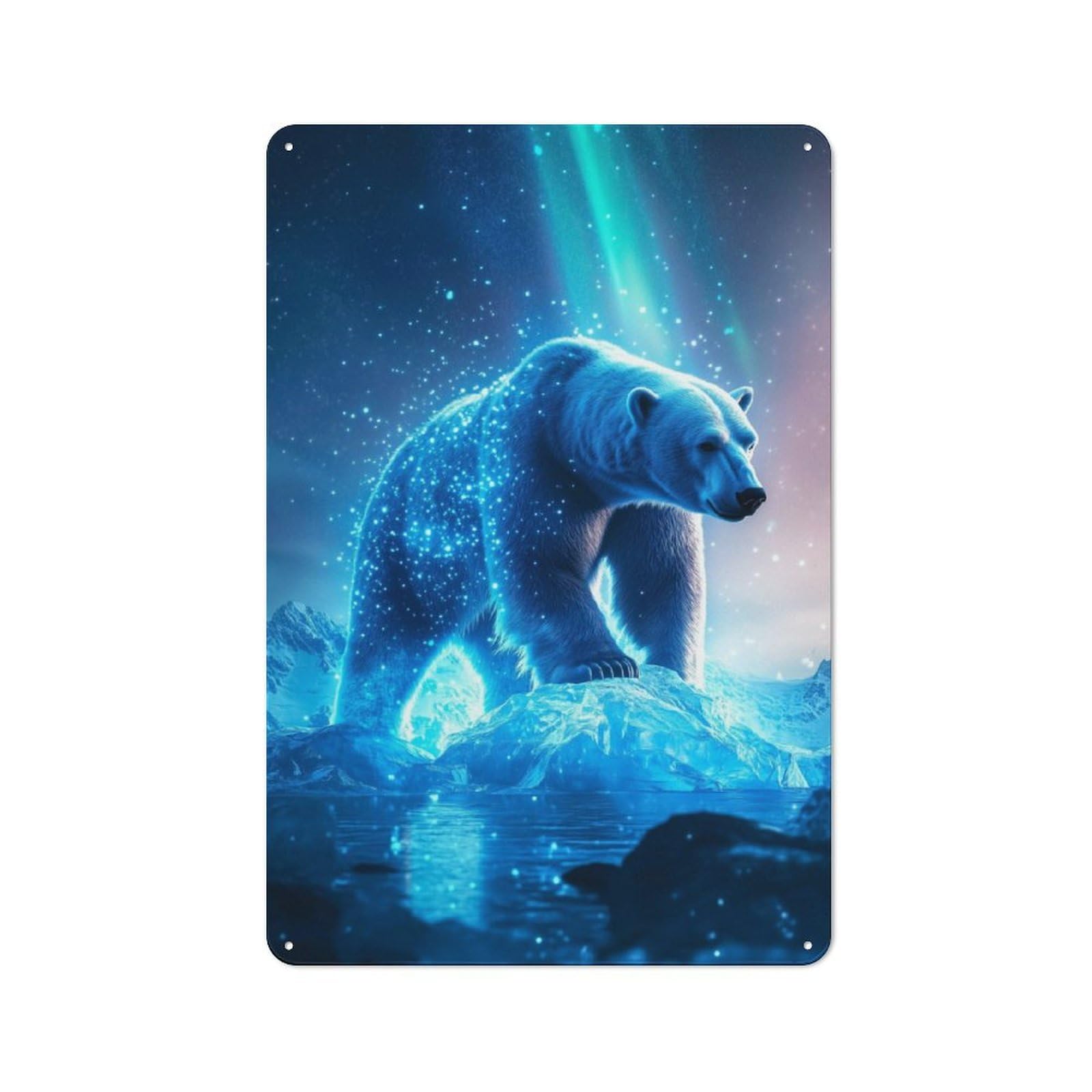 Junmoney Polar Bear In Aurora Borealis Tin Wall Plaque 30X20cm With For Man Cave Or Games Room, For Garage, Workshop And Man Cave Decoration