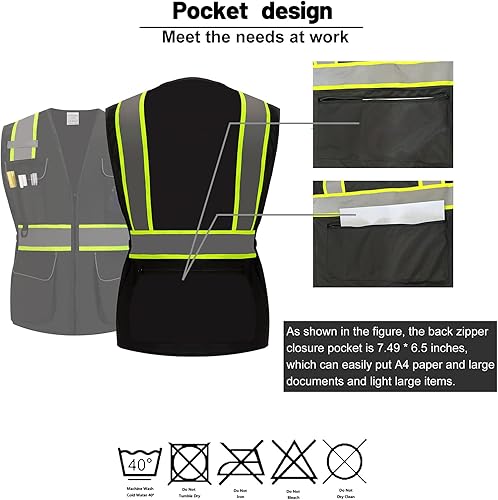 Miniatura 3 de Chaleco de seguridad para mujer clase 2 Hi Vis reflectante con 11 bolsillos y cremallera, cumple con las normas ANSIISEA