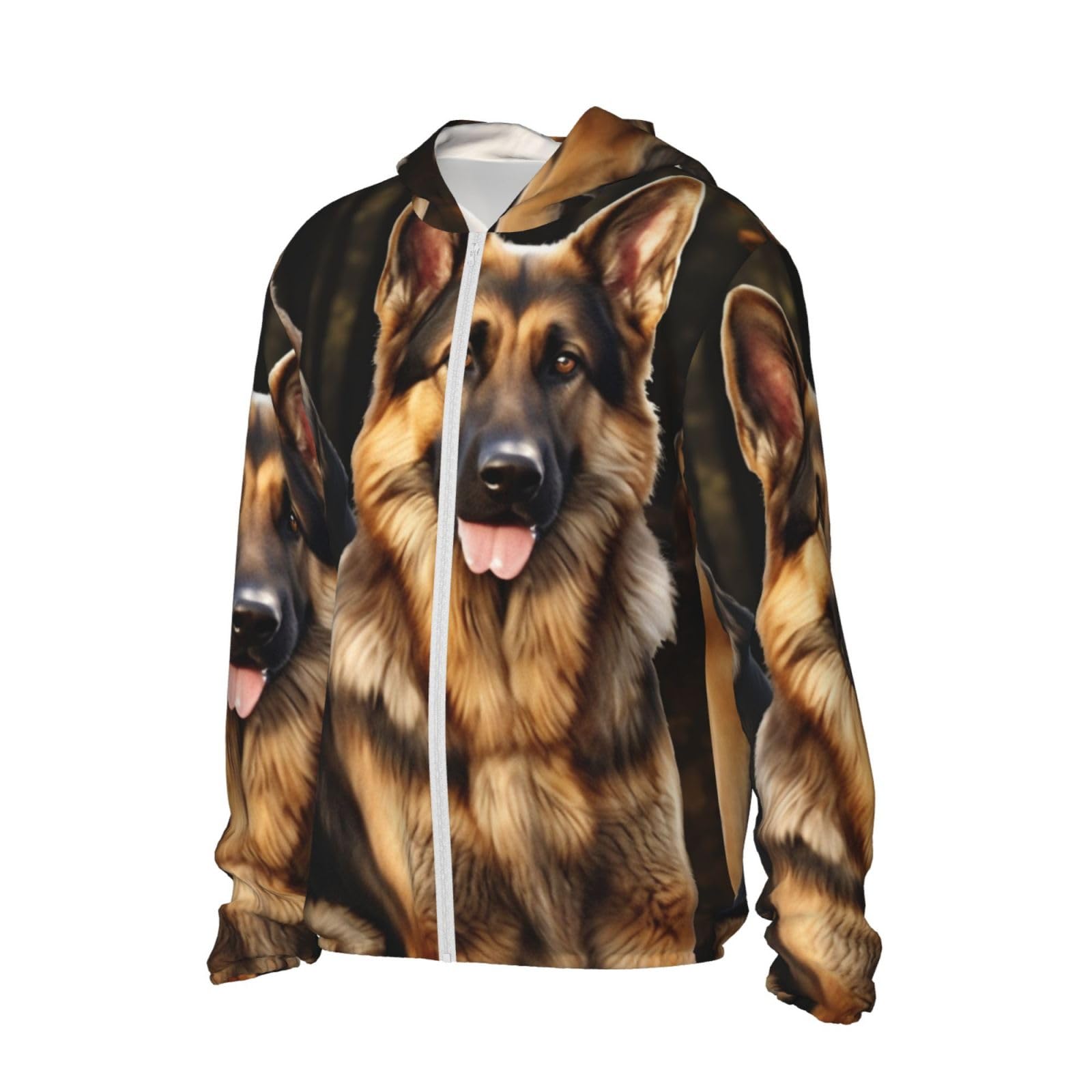 UPF 50+ Light Jacket Full Zip Sun Protection Hoodie for Women Men Long Sleeve German Shepherd Sun Shirts Black