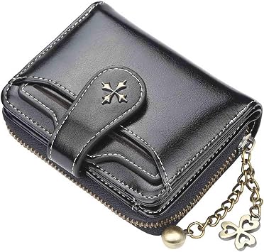 Womens retro wallet small Y2K credit card bag zipper double fold mini leather aesthetic y2k wallet Black