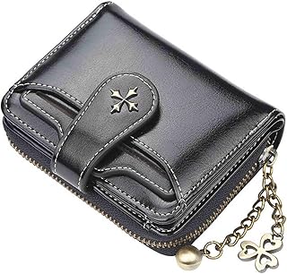 Women's retro wallet small Y2K credit card bag zipper double fold mini leather aesthetic y2k wallet (Black)
