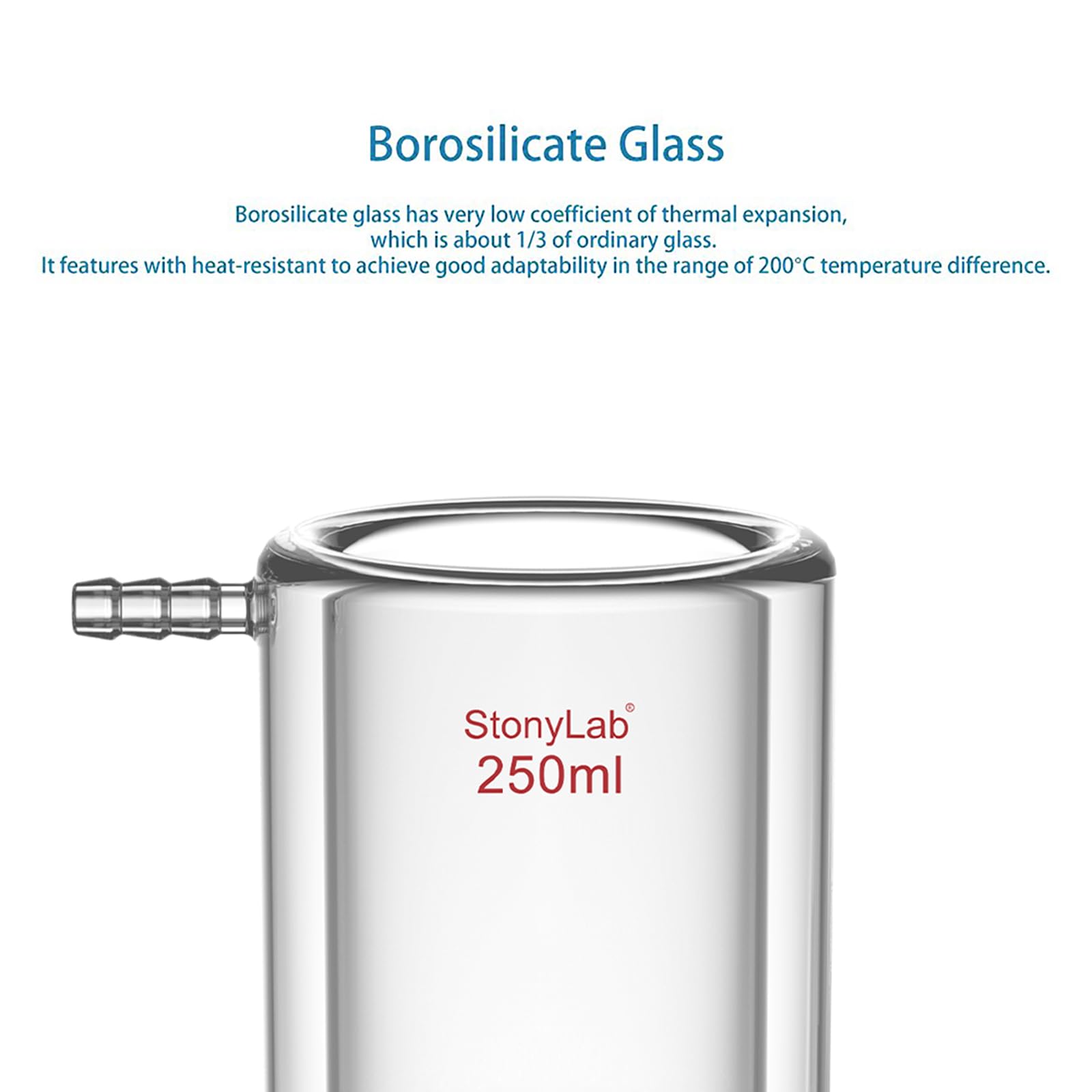 stonylab Embudo Buchner de Vidrio con Camisa y Disco Fritado de 1,5 mm, 250 ml, Unión 24/40 y Conexión de Manguera de 10 mm para Filtración al Vacío en Laboratorio