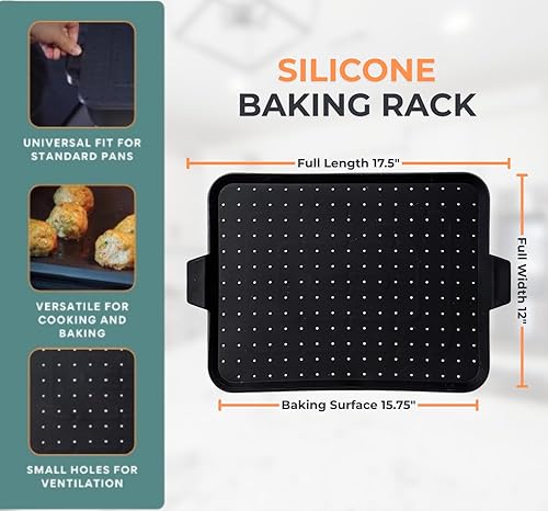 Miniatura 3 de Baking & Splatter Screen for Frying Pan Beckon Ware USA Brand 17.5 x 12 Inch, Black, Multi-Use Silicone Baking Rack for Oven, and Stove – Grease