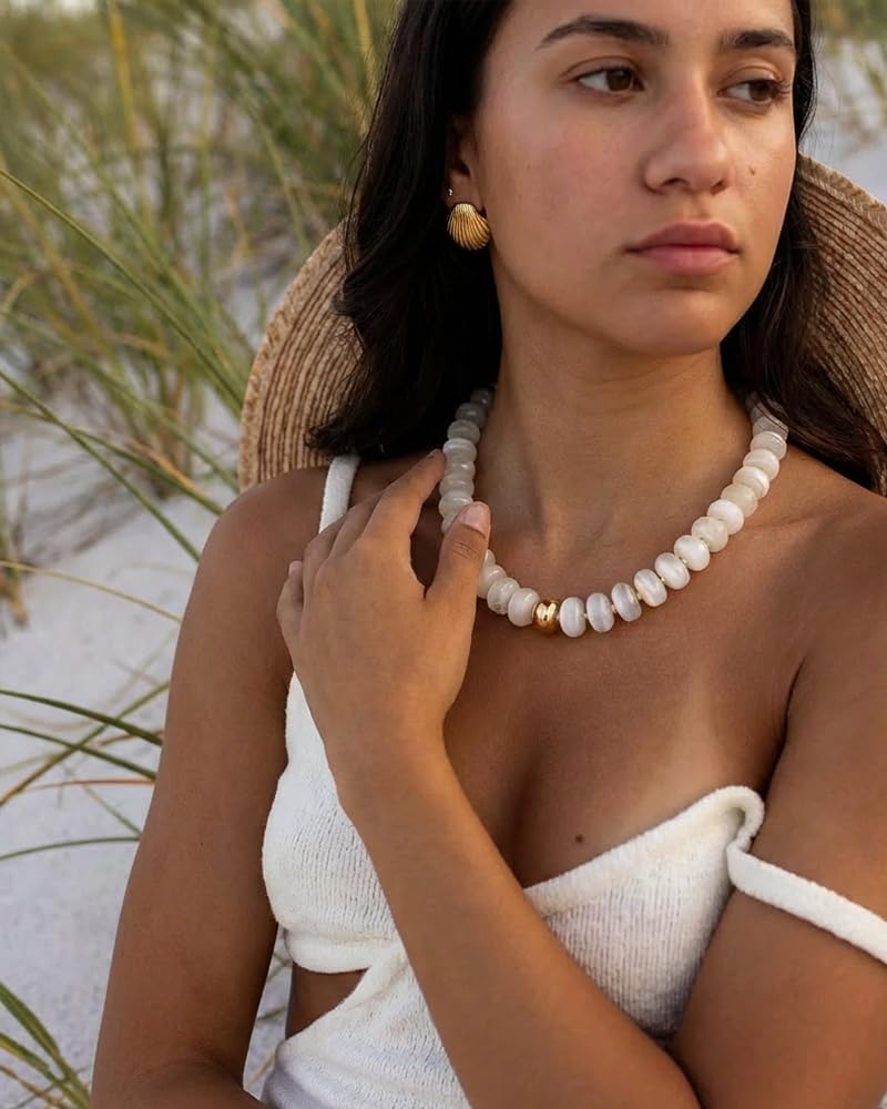 FAUTHENTICUTE Mothers Day Gifts Chunky Beaded Choker Necklace for Women Statement Necklace with Gold Accent Adjustable Beach Summer Jewelry Trendy Boho Necklaces in Multiple Colors y2k Jewelry — view 4