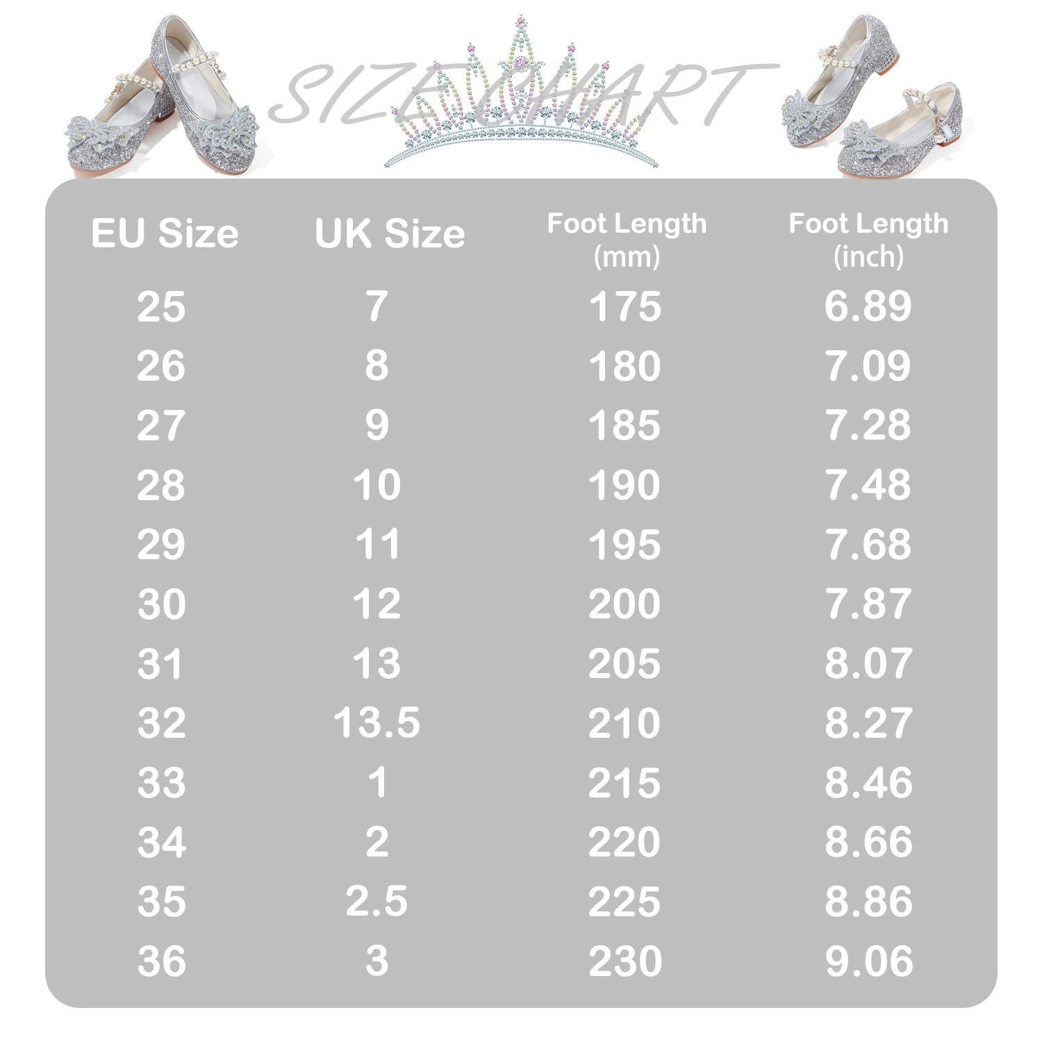 Mädchen Mary Jane Prinzessin Schuhe Ballerinas mit Absatz Glitzer Schuhe Abendschuhe Kinder Cosplay Schuhe Partys Hochzeiten Schulschuhe Silber EU33