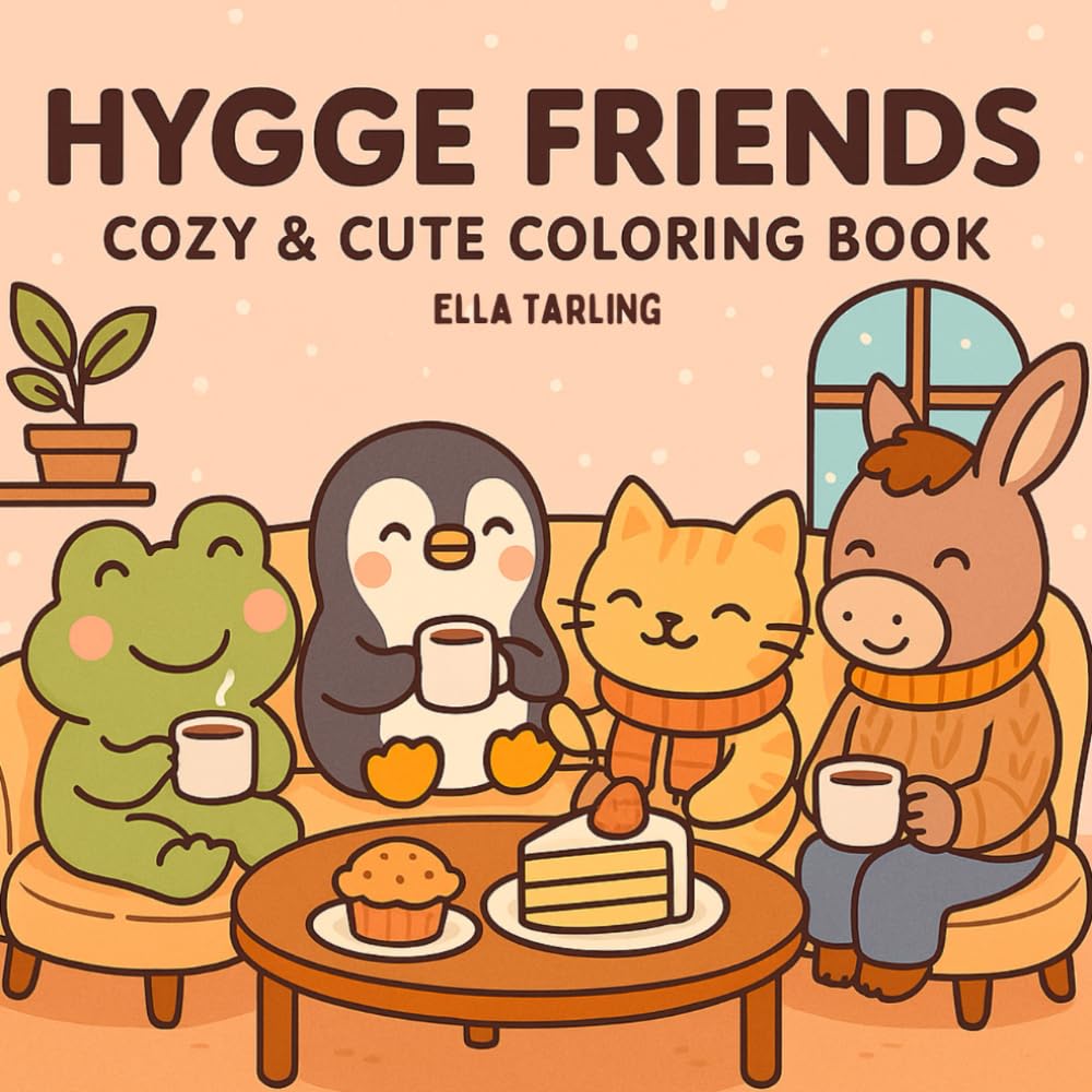 Hygge Friends: Cute & Cozy Coloring Book for Adults & Kids: Bold & Easy Designs for Stress Relief