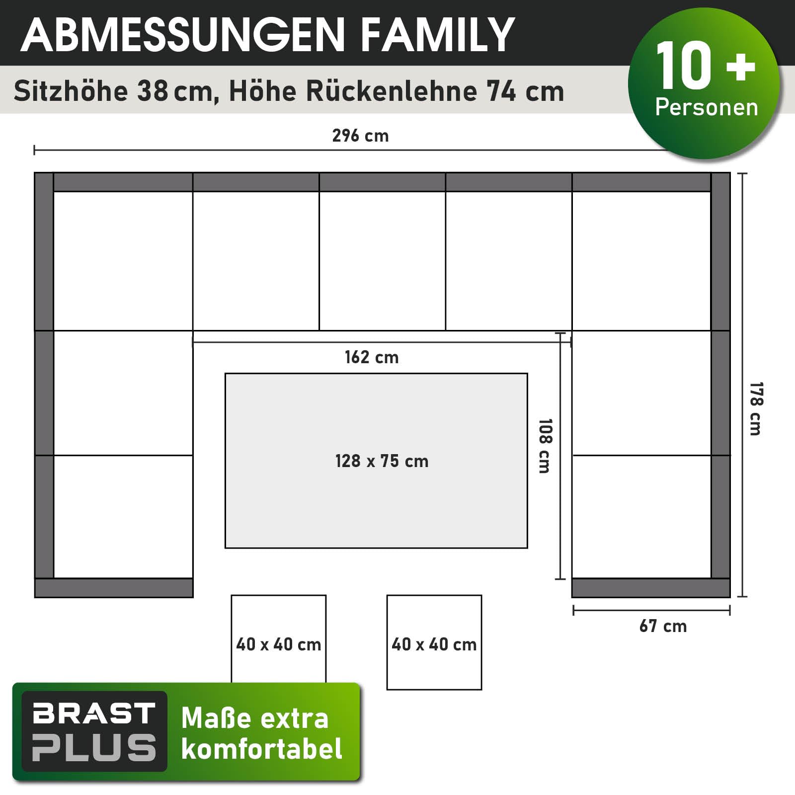 BRAST Gartenmöbel Set Family | bis zu 11 Personen viele Farben | inkl. extra Dicke Kissen | TÜV geprüft | Outdoor Loungemöbel Sitzgruppe Essgruppe Garnitur