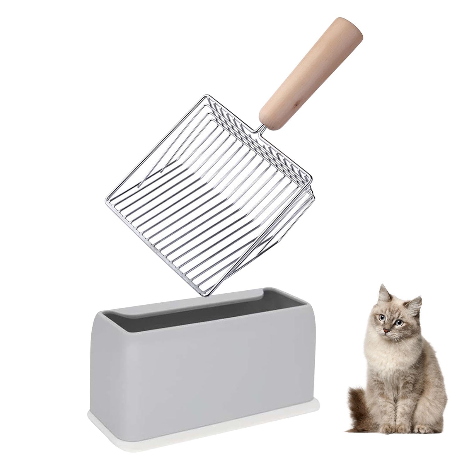 Cat Litter Scoop with Holder, Metal Cat Litter Scoops, Non-Stick Cat Litter Scooper, Cat Poop Scoop Cat Litter Tray Scoop