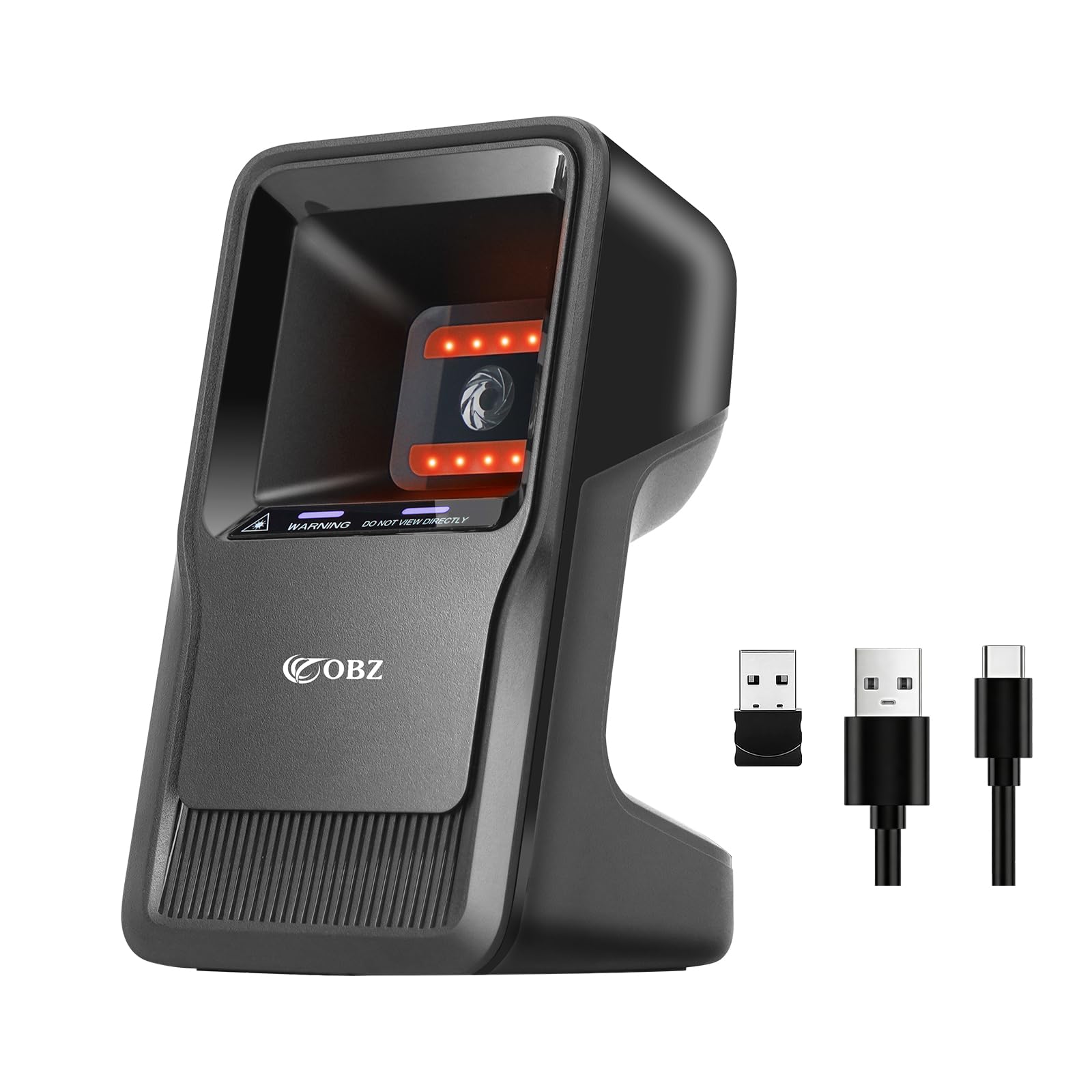 OBZ Lector Códigos Barras 1D/2D Inalámbrico con Manos Libres, Escáner Bluetooth/ 2.4G/ USB Omnidireccional de Sobremesa, Compatible PC Mac Android iOS – Ideal para Supermercado, Tienda, Almacén