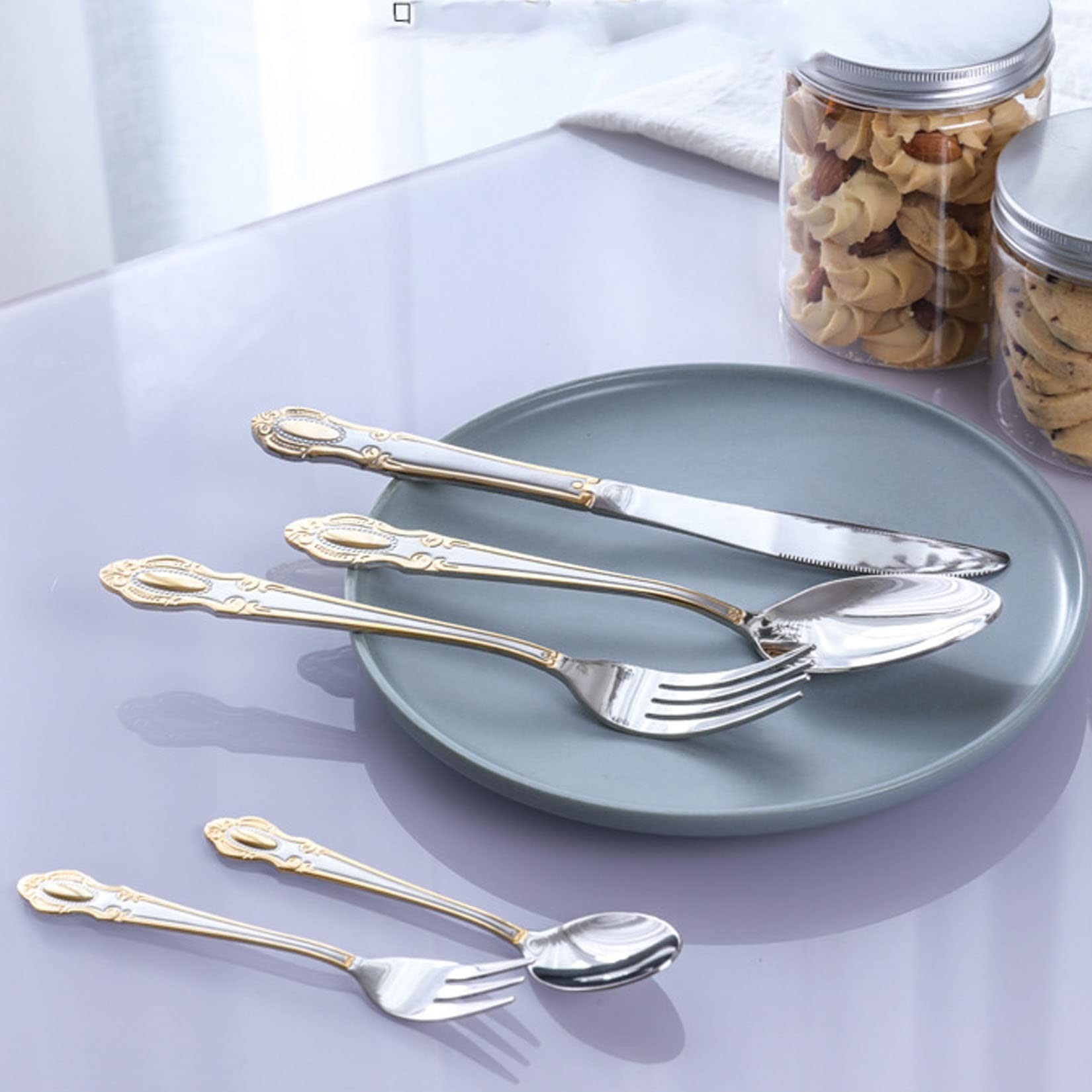 Juego De Cubiertos Para 2, Juego De Cuchillo Y Tenedor De Carne De Acero Inoxidable, Estilo Creativo Minimalista Moderno, Adecuado Para Hoteles, Hogares, Restaurantes,Plata,2set