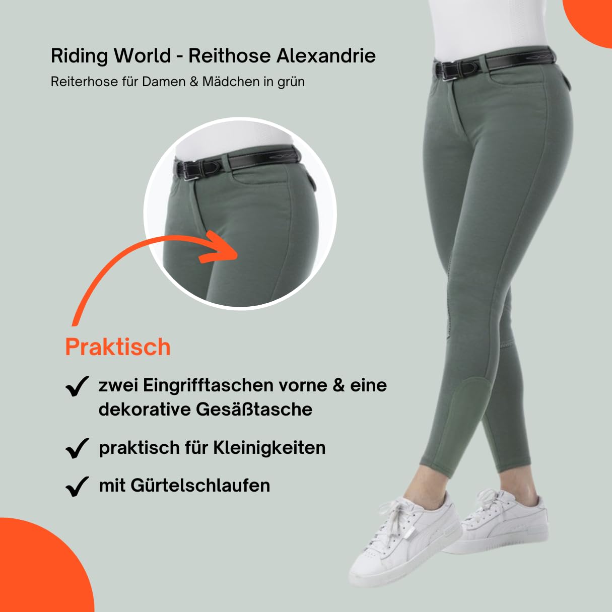 Pantalon RIDING WORLD "Alexandrie" enfant - Couleur : vert, Taille : 12 ans