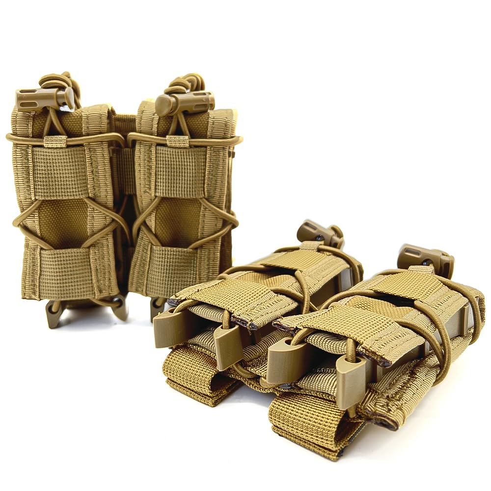 Ynleuxgs 2PC Molle Pistol Mag Pouch, Open Top Double Handgun Magazines Holder with Molle Strap for 9mm/.40 Calibers 45acp Glock Or Springfield 1911 etc. (Khaki)