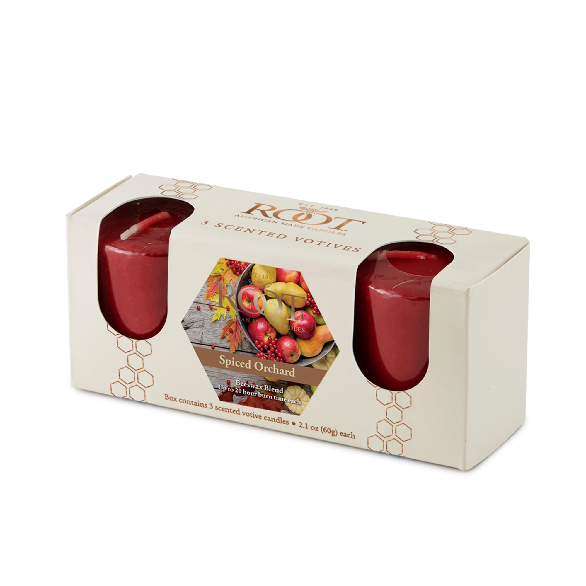Root CandlesFall Scented Votive Candles Beeswax Blend Premium Handcrafted 20-Hour Votives, 3-Count, Spiced Orchard