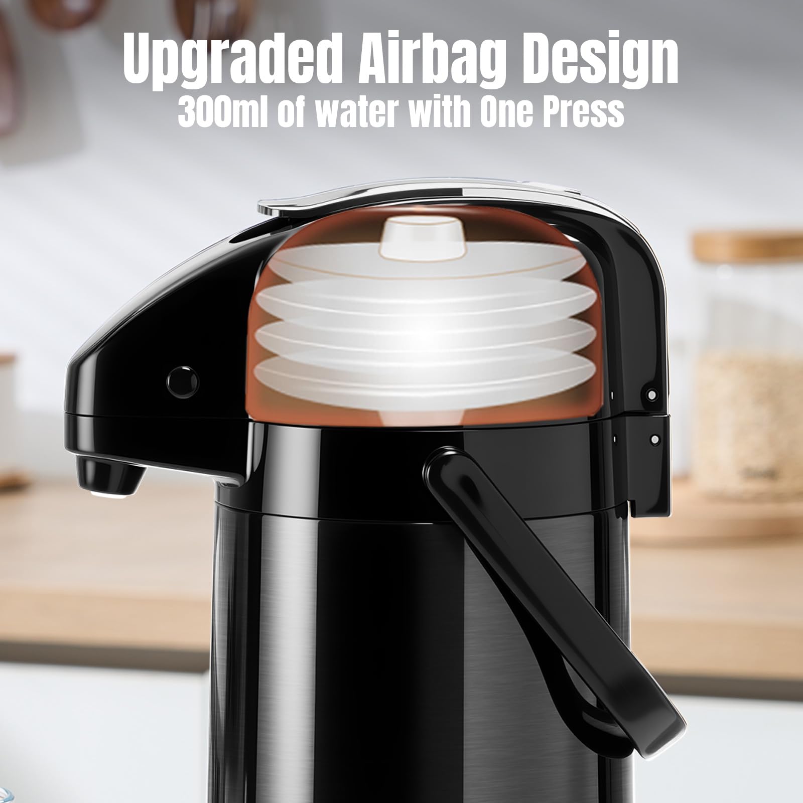 PARACITY Jarra de café Airpot mejorada con doble bomba de 84 onzas/2.5 L, dispensador de bebidas de acero inoxidable para bebidas calientes/frías con base Lazy Susan, café Termos para café negro