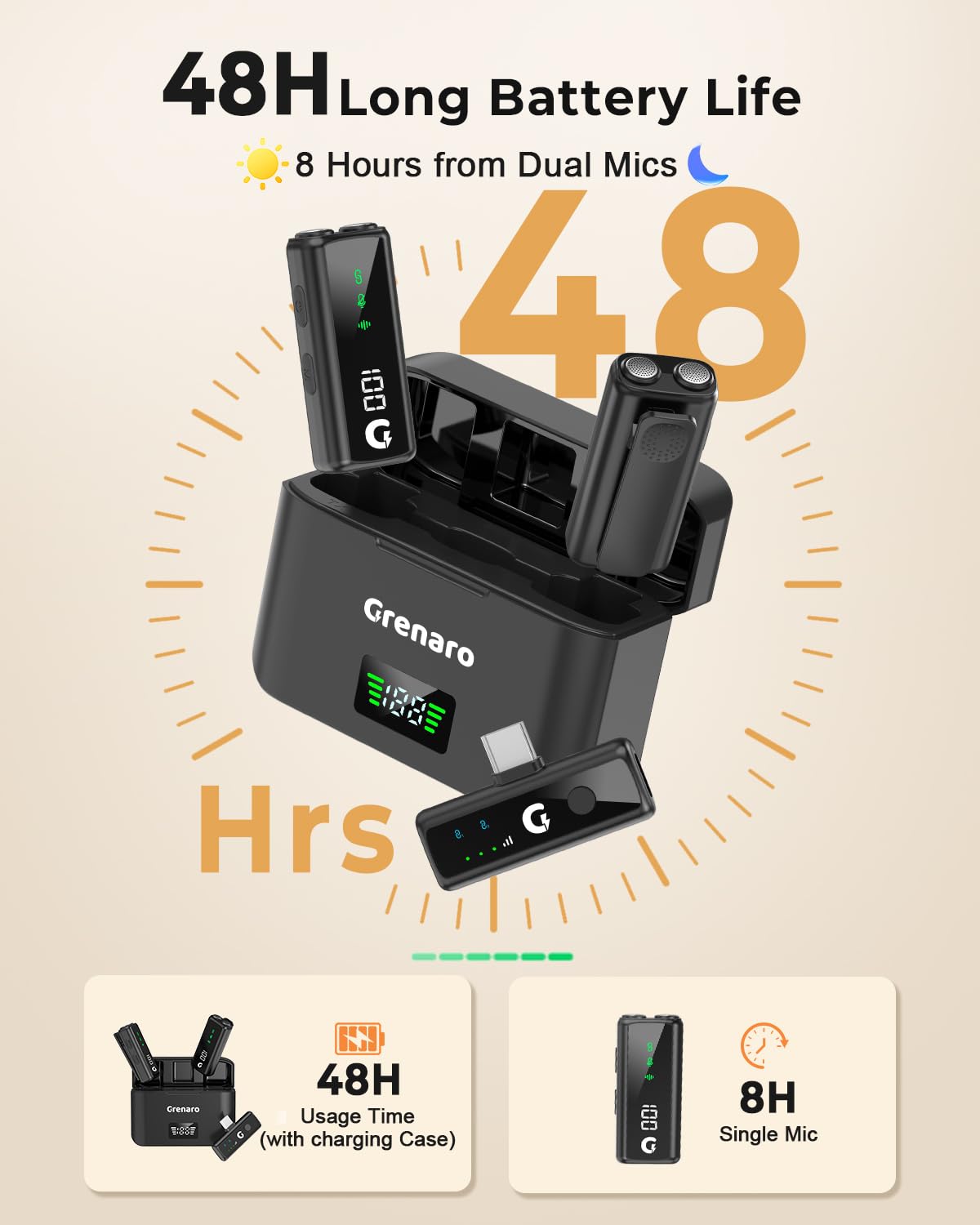 GRENARO Mic for YouTube Wireless with 48H Charging Case, 3-Level Noise Cancellation Mic Wireless for Android/iOS, Dual Lapel Microphone for Recording, Facebook, Live Stream - Image 7 thumbnail
