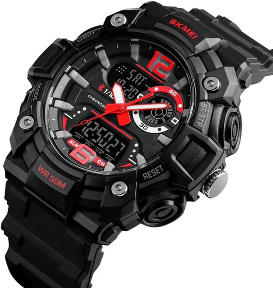 MASTOP Men Multifunction Analog Digital Wrist Watch LED Display Waterproof Outdoor Sport Tactics Watch for Men (Red)