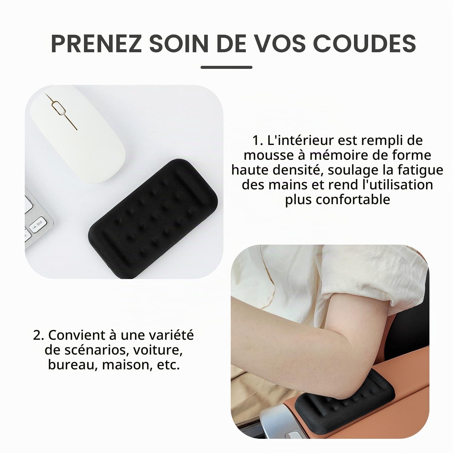 2PCS Coudières Coussin d’Accoudoir Voiture,Coussin Accoudoir Voiture Confortable avec Mousse à Mémoire,Accessoire Voiture Interieur Universel pour le Support des Bras