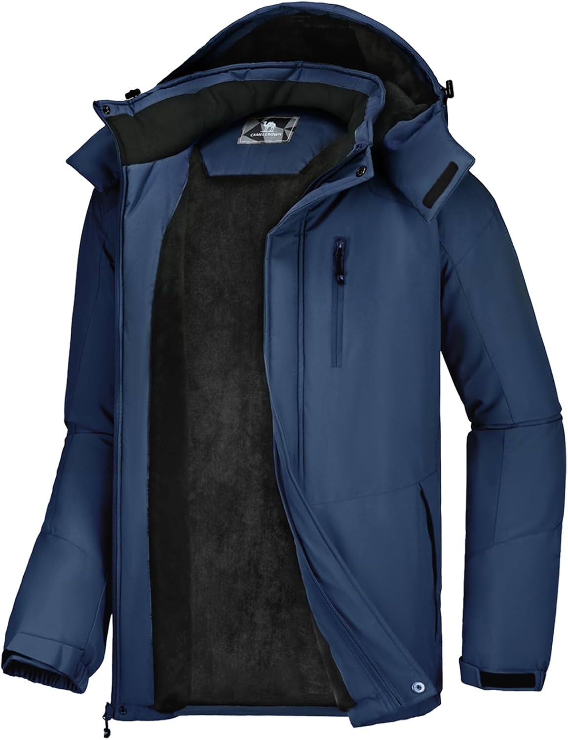 CAMELSPORTS Mens Winter Jacket Waterproof Warm Snow Ski Jackets Faux Fur Fleece Rain Coats with Removable Hood