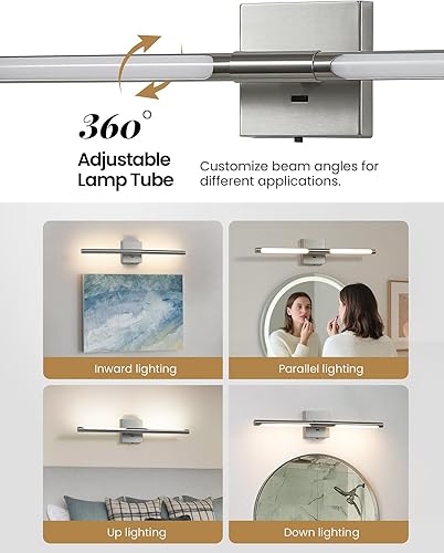 Miniatura 2 de Lámparas de tocador de níquel cepillado para baño, apliques LED de baño de 24 pulgadas, IP44 5CCT, luces de imagen ajustables Morden para pinturas