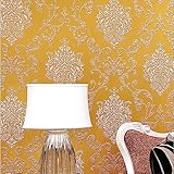 QIHANG European Style 3D Damask Pearl Powder Non-Woven Wallpaper Roll Gold Color 0.53m*10m=5.3㎡