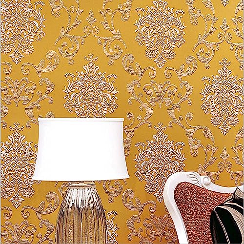 QIHANG European Style 3D Damask Pearl Powder Non-Woven Wallpaper Roll
