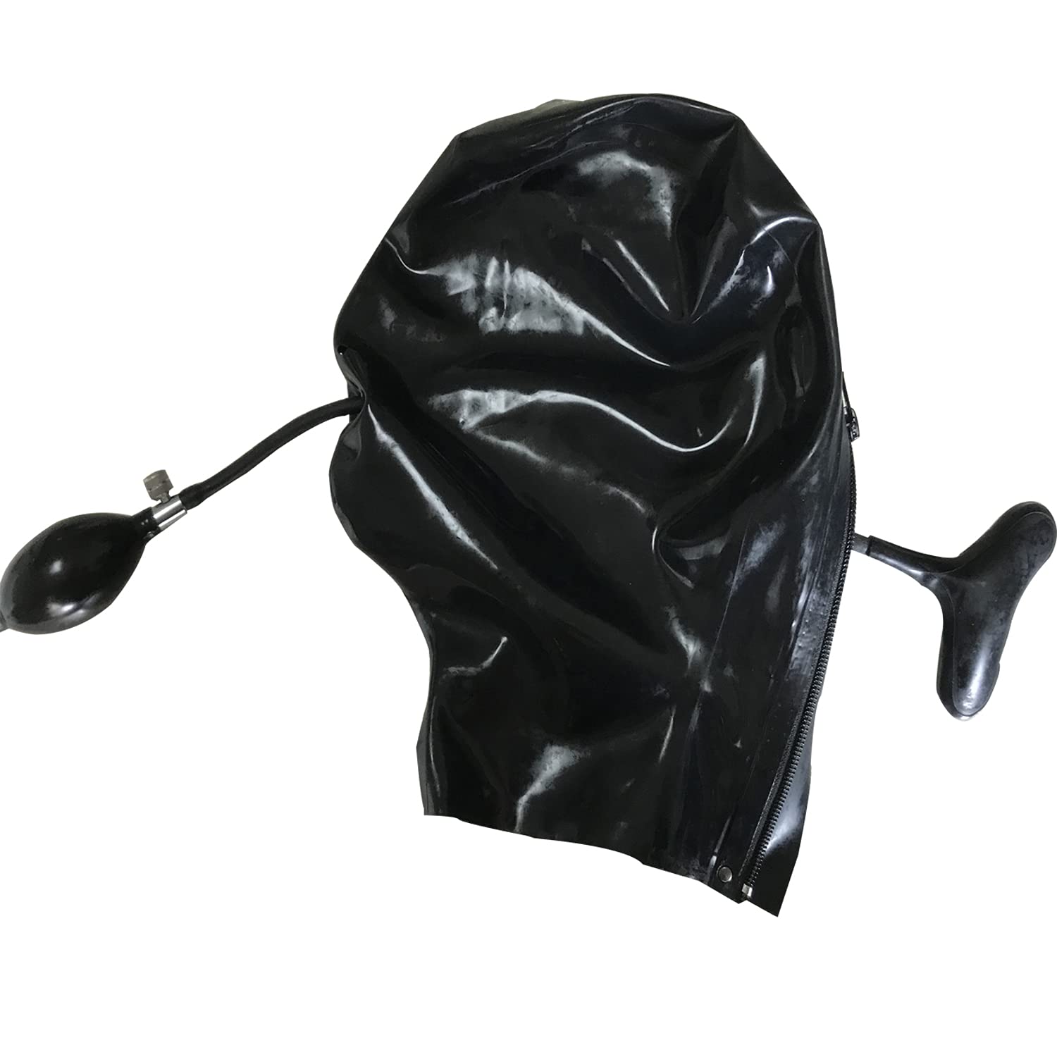 MFMYEE Masque en latex bondage, bâillon gonflable amovible et entièrement fermé, masque pour jeux de rôle SM, coiffe pour soirée d'Halloween. (M)